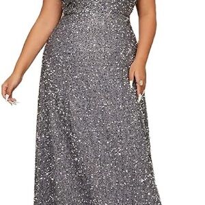 Elegant Silver Sequin Evening Gown